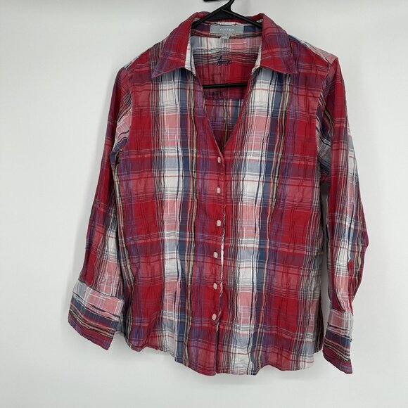 Foxcroft Women's Plaid Long sleeve‎ Button up Blouse Size 12 - Picture 1 of 7